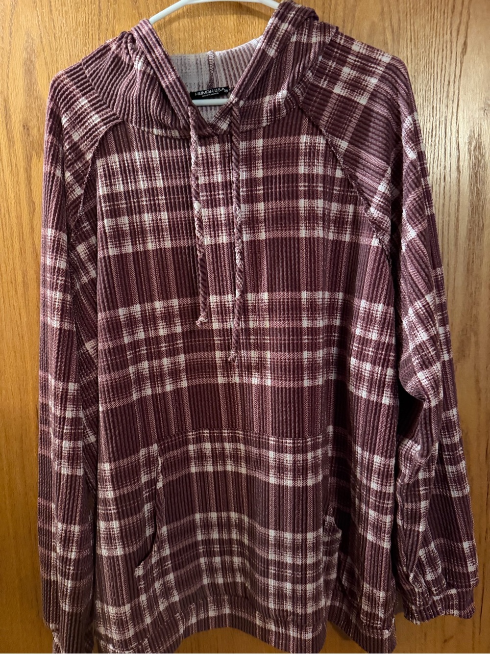 HEIMISH USA Maroon & White Plaid Hooded Pullover